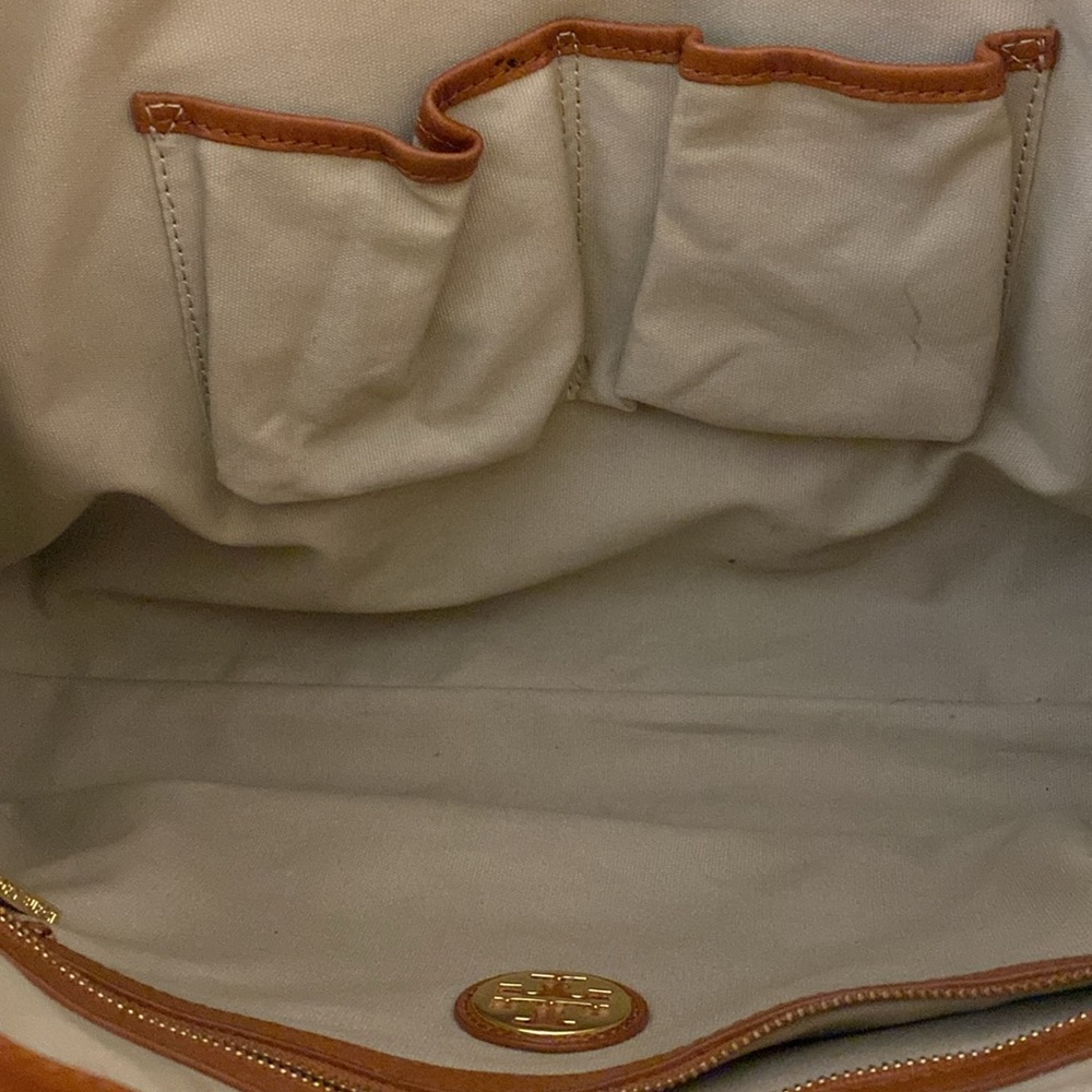 Tory Burch Brown Patent Satchel with Tan Trim - Picture 6 of 10